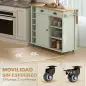 Isla de Cocina con Ruedas Tapa Abatible Especiero Toallero Armario 2 Cajones 117,5x70x91 cm Verde Claro