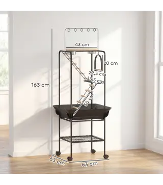 Parque de Juegos de Pájaros con Ruedas Escaleras Columpio Protector de Semillas Bandeja Comederos Perchas 63x63x163 cm