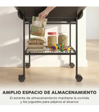 Parque de Juegos de Pájaros con Ruedas Escaleras Columpio Protector de Semillas Bandeja Comederos Perchas 63x63x163 cm