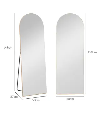 Espejo de Pie Cuerpo Entero Arqueado 150x50 cm Independiente Apoyado y de Pared Sin Marco Dorado