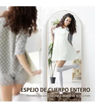 Espejo de Pie Cuerpo Entero Arqueado 150x50 cm Independiente Apoyado y de Pared Sin Marco Dorado