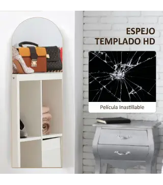 Espejo de Pie Cuerpo Entero Arqueado 150x50 cm Independiente Apoyado y de Pared Sin Marco Dorado
