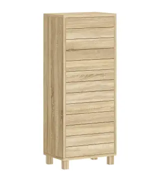 Mueble Auxiliar de Baño con Puerta de Listones 3 Estantes y Estante Ajustable Apertura por Presión 34x23x84 cm Natural