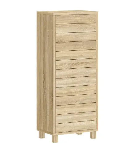Mueble Auxiliar de Baño con Puerta de Listones 3 Estantes y Estante Ajustable Apertura por Presión 34x23x84 cm Natural