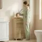 Mueble Auxiliar de Baño con Puerta de Listones 3 Estantes y Estante Ajustable Apertura por Presión 34x23x84 cm Natural