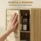 Mueble Auxiliar de Baño con Puerta de Listones 3 Estantes y Estante Ajustable Apertura por Presión 34x23x84 cm Natural