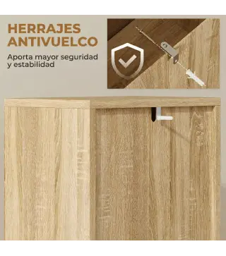 Mueble Auxiliar de Baño con Puerta de Listones 3 Estantes y Estante Ajustable Apertura por Presión 34x23x84 cm Natural