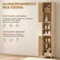 Armario Alto para Baño con Estantes Ajustables Puertas de Lamas Apertura por Presión 34x23x170 cm Natural