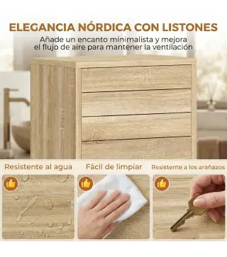 Armario Alto para Baño con Estantes Ajustables Puertas de Lamas Apertura por Presión 34x23x170 cm Natural