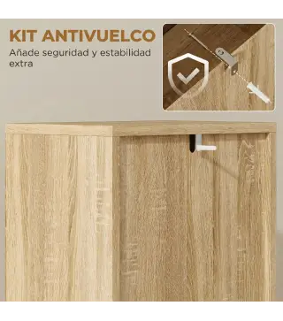 Armario Alto para Baño con Estantes Ajustables Puertas de Lamas Apertura por Presión 34x23x170 cm Natural