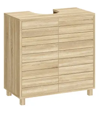 Mueble Bajo Lavabo con Estante Ajustable Puertas de Listones y Apertura por Presión para Lavabo con Pedestal o Pared
