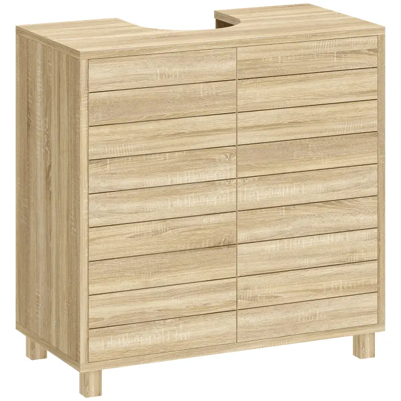 Mueble Bajo Lavabo con Estante Ajustable Puertas de Listones y Apertura por Presión para Lavabo con Pedestal o Pared