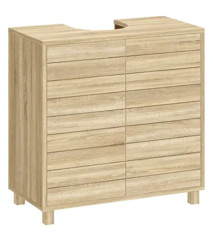 Mueble Bajo Lavabo con Estante Ajustable Puertas de Listones y Apertura por Presión para Lavabo con Pedestal o Pared