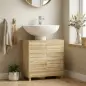 Mueble Bajo Lavabo con Estante Ajustable Puertas de Listones y Apertura por Presión para Lavabo con Pedestal o Pared