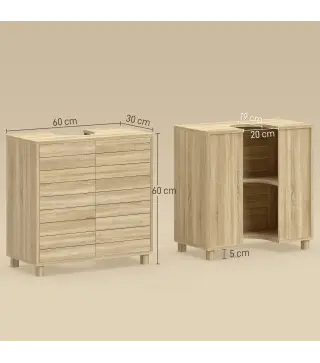 Mueble Bajo Lavabo con Estante Ajustable Puertas de Listones y Apertura por Presión para Lavabo con Pedestal o Pared
