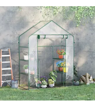 Invernadero de Jardín con 4 Estantes 1 Puerta con Cremallera para Cultivo de Plantas Flores 142x73x195 cm Verde