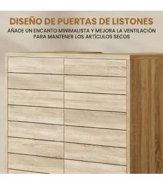 Mueble Bajo Lavabo con Estante Ajustable Puertas de Listones y Apertura por Presión para Lavabo con Pedestal o Pared