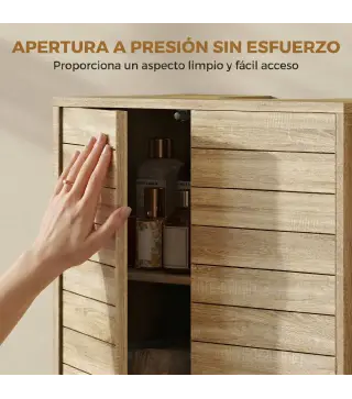 Mueble Bajo Lavabo con Estante Ajustable Puertas de Listones y Apertura por Presión para Lavabo con Pedestal o Pared