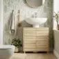 Mueble Bajo Lavabo con Estante Ajustable Puertas de Listones y Apertura por Presión para Lavabo con Pedestal o Pared