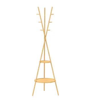 Perchero de Pie de Bambú Perchero para Ropa con 2 Estantes y 9 Ganchos Diseño Elegante 58,5x58,5x176 cm Natural