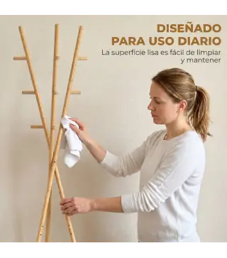 Perchero de Pie de Bambú Perchero para Ropa con 2 Estantes y 9 Ganchos Diseño Elegante 58,5x58,5x176 cm Natural