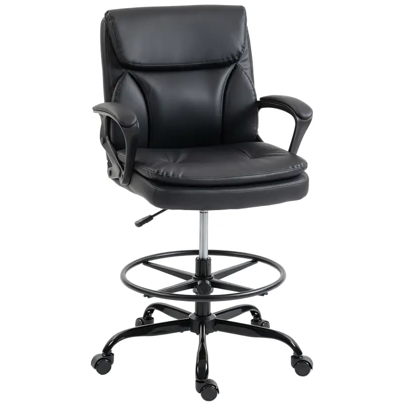 Silla de Dibujo Silla de Escritorio Ergonómica Giratoria con Altura y Reposapiés Ajustable Negro
