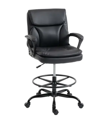 Silla de Dibujo Silla de Escritorio Ergonómica Giratoria con Altura y Reposapiés Ajustable Negro