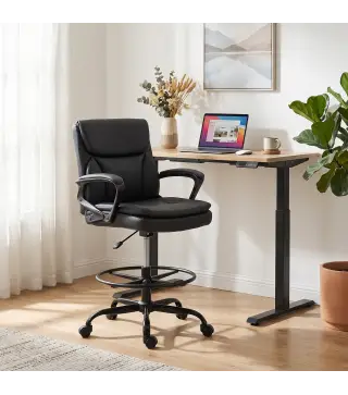 Silla de Dibujo Silla de Escritorio Ergonómica Giratoria con Altura y Reposapiés Ajustable Negro