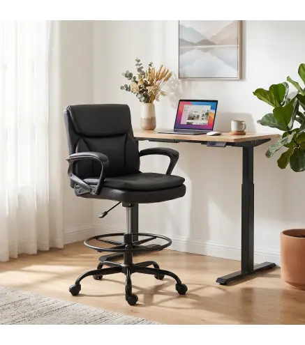 Silla de Dibujo Silla de Escritorio Ergonómica Giratoria con Altura y Reposapiés Ajustable Negro