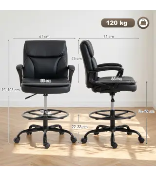 Silla de Dibujo Silla de Escritorio Ergonómica Giratoria con Altura y Reposapiés Ajustable Negro