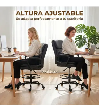 Silla de Dibujo Silla de Escritorio Ergonómica Giratoria con Altura y Reposapiés Ajustable Negro