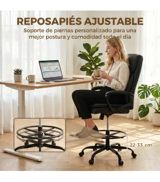 Silla de Dibujo Silla de Escritorio Ergonómica Giratoria con Altura y Reposapiés Ajustable Negro