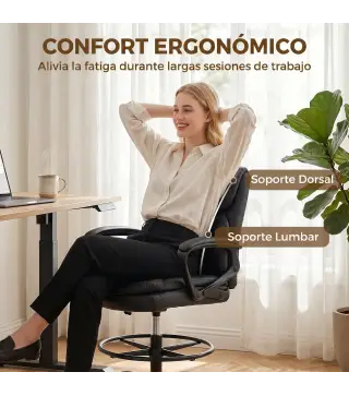 Silla de Dibujo Silla de Escritorio Ergonómica Giratoria con Altura y Reposapiés Ajustable Negro