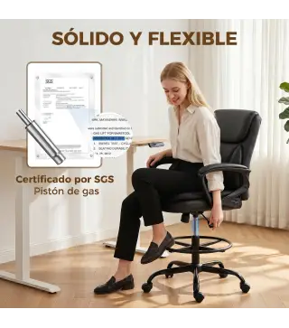 Silla de Dibujo Silla de Escritorio Ergonómica Giratoria con Altura y Reposapiés Ajustable Negro