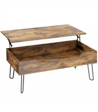Mesa de Centro con Tapa Elevable Compartimento Oculto Patas de Acero 95x50x40 cm Marrón Rústico