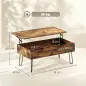 Mesa de Centro con Tapa Elevable Compartimento Oculto Patas de Acero 95x50x40 cm Marrón Rústico