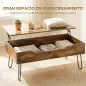 Mesa de Centro con Tapa Elevable Compartimento Oculto Patas de Acero 95x50x40 cm Marrón Rústico