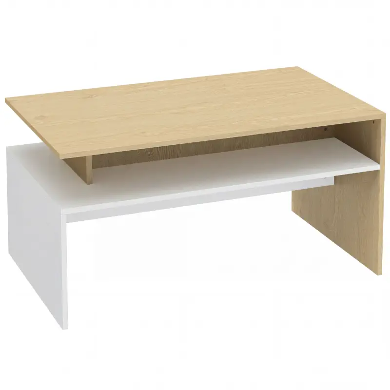 Mesa baja para Salón con Compartimento para Salón Sala de Estar 95x55x50 cm Natural y Blanco