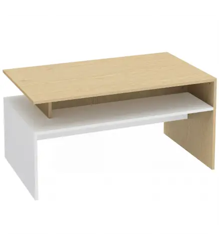 Mesa baja para Salón con Compartimento para Salón Sala de Estar 95x55x50 cm Natural y Blanco