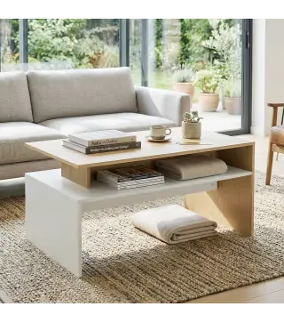 Mesa baja para Salón con Compartimento para Salón Sala de Estar 95x55x50 cm Natural y Blanco