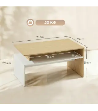 Mesa baja para Salón con Compartimento para Salón Sala de Estar 95x55x50 cm Natural y Blanco