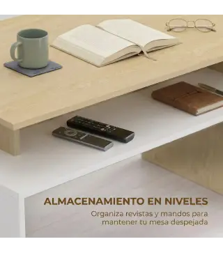 Mesa baja para Salón con Compartimento para Salón Sala de Estar 95x55x50 cm Natural y Blanco
