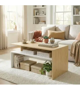 Mesa baja para Salón con Compartimento para Salón Sala de Estar 95x55x50 cm Natural y Blanco