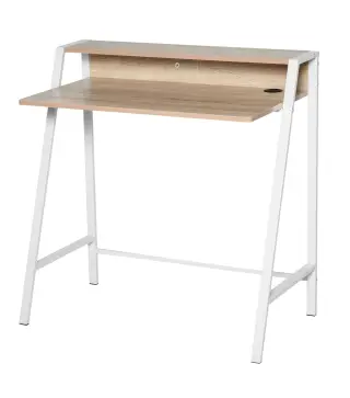 Escritorio Mesa de Ordenador 84x45x85cm con Encimera de Madera y Patas de Metal Estilo Moderno para Oficina Roble