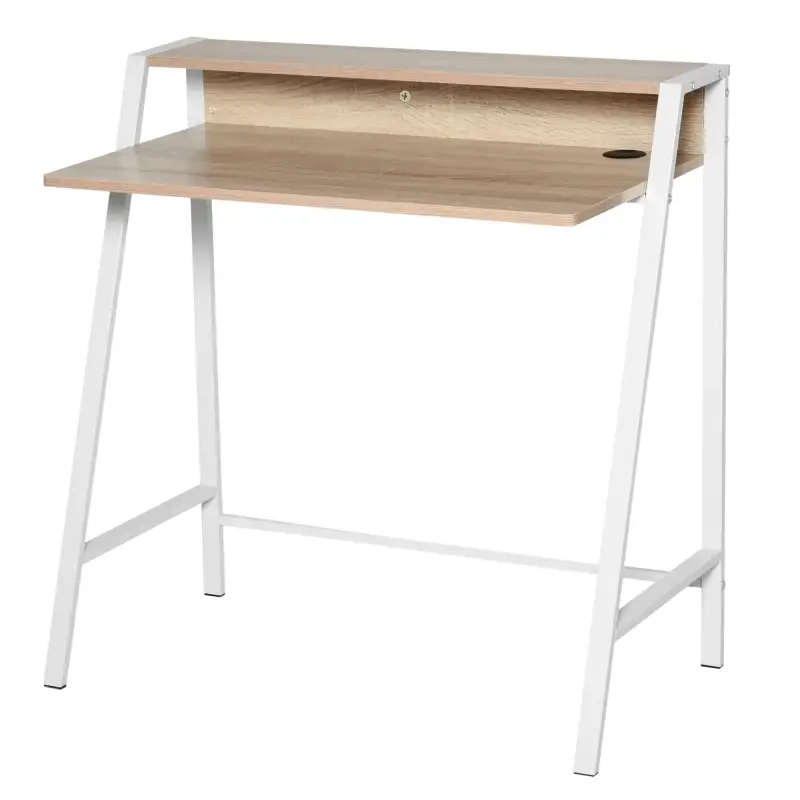 Escritorio Mesa de Ordenador 84x45x85cm con Encimera de Madera y Patas de Metal Estilo Moderno para Oficina Roble