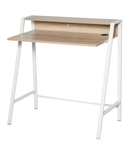 Escritorio Mesa de Ordenador 84x45x85cm con Encimera de Madera y Patas de Metal Estilo Moderno para Oficina Roble