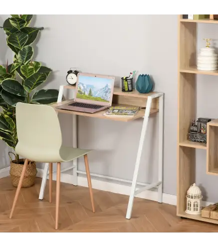 Escritorio Mesa de Ordenador 84x45x85cm con Encimera de Madera y Patas de Metal Estilo Moderno para Oficina Roble