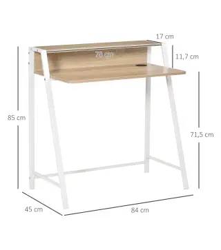 Escritorio Mesa de Ordenador 84x45x85cm con Encimera de Madera y Patas de Metal Estilo Moderno para Oficina Roble