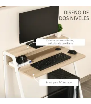 Escritorio Mesa de Ordenador 84x45x85cm con Encimera de Madera y Patas de Metal Estilo Moderno para Oficina Roble