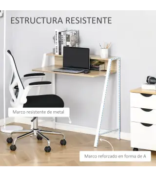Escritorio Mesa de Ordenador 84x45x85cm con Encimera de Madera y Patas de Metal Estilo Moderno para Oficina Roble